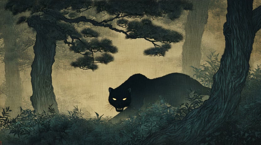 Ukiyo-e Panther Forest Animation