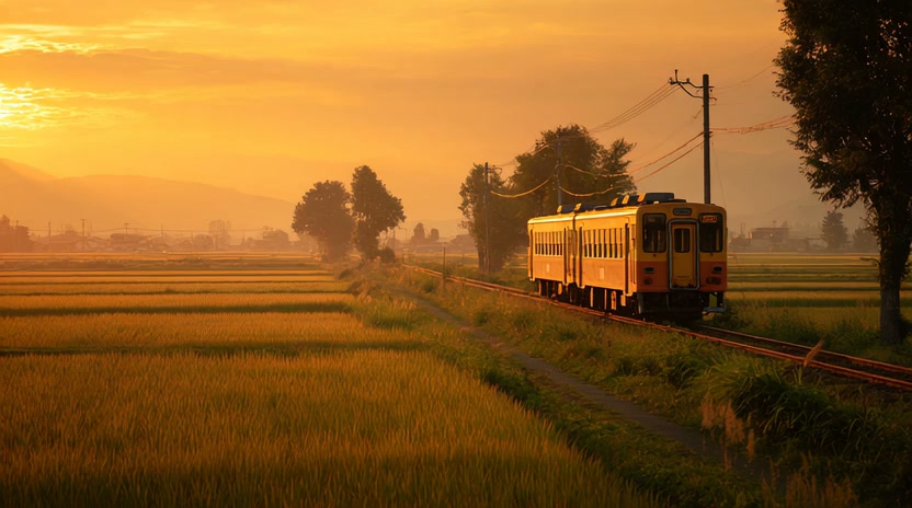 Golden Sunset Train Journey