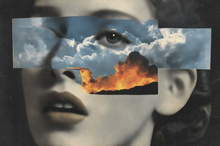 Surreal Torn Paper Portrait Collage